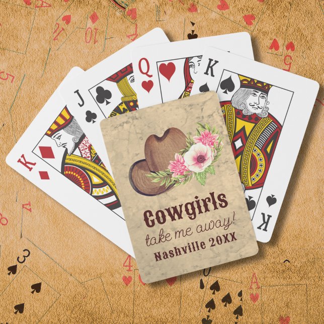 Pink Floral Cowgirl Bachelorette Party Favour Playing Cards (Creator Uploaded)