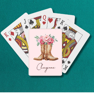 Pink Floral Cowgirl Bachelorette Party Favour Playing Cards