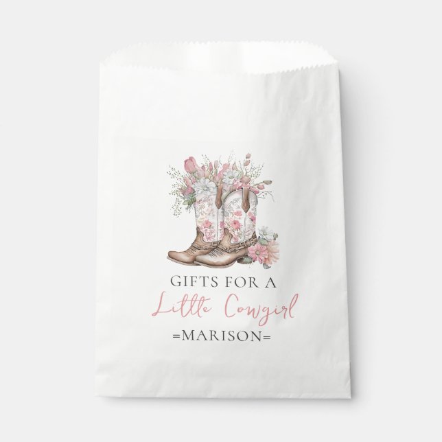 Pink Floral Cowgirl Boots and Greenery Bay Shower Favour Bags (Front)