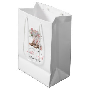 Pink Floral Cowgirl Boots and Greenery Bay Shower  Medium Gift Bag