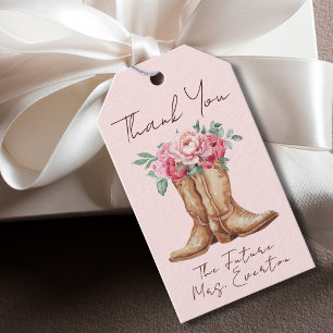 Pink Floral Cowgirl Boots BRIDAL SHOWER Thank You Gift Tags