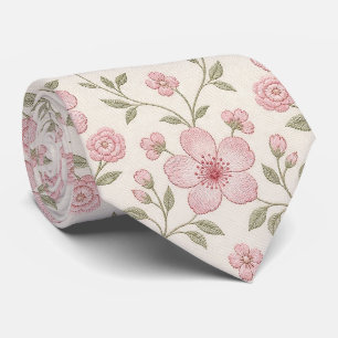 Pink Floral Cream Seamless Pattern with Soft Green Tie