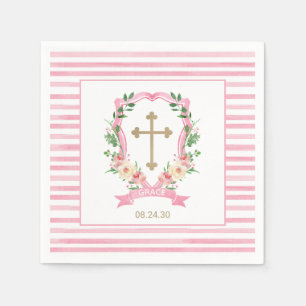 Pink Floral Crest Baptism Napkins