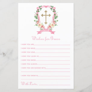 Pink Floral Crest Baptism Wishes for Baby