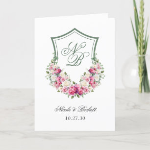 Pink Floral Crest Wedding Program Programme