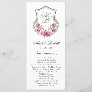 Pink Floral Crest Wedding Program Programme