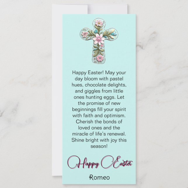 Pink Floral Cross Happy Easter Card (Front)