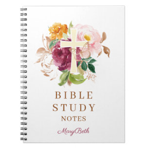 Pink Floral Cross Personalised Bible Study Notebook