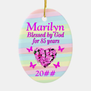 PINK FLORAL CUSTOM 85TH BIRTHDAY BLESSING ORNAMENT