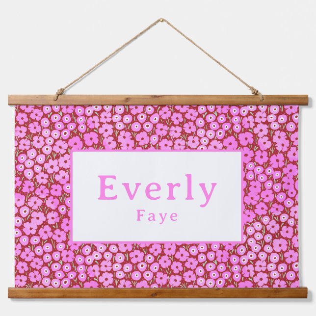 Pink Floral Custom Baby Girl Name Nursery Decor  Hanging Tapestry (Front)