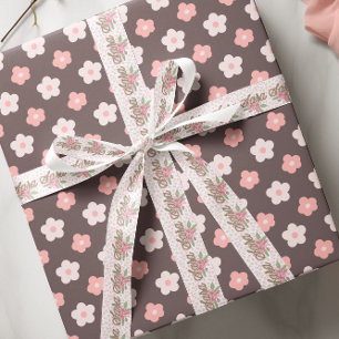 Pink Floral Custom Name Satin Ribbon