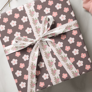 Pink Floral Custom Name Satin Ribbon