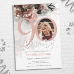Pink Floral Custom Photo 90th Birthday Party Invitation<br><div class="desc">Pink Floral Custom Photo 90th Birthday Party Invitation. A beautiful and elegant floral design birthday invitation, that features lovely and lush soft pink flowers. This design lets you add a photo of the birthday person and all details is fully customisable. Need help with this template? Contact the designer/creator by clicking...</div>