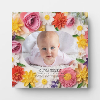 Pink Floral Custom Watercolor New Baby Girl Photo  Plaque