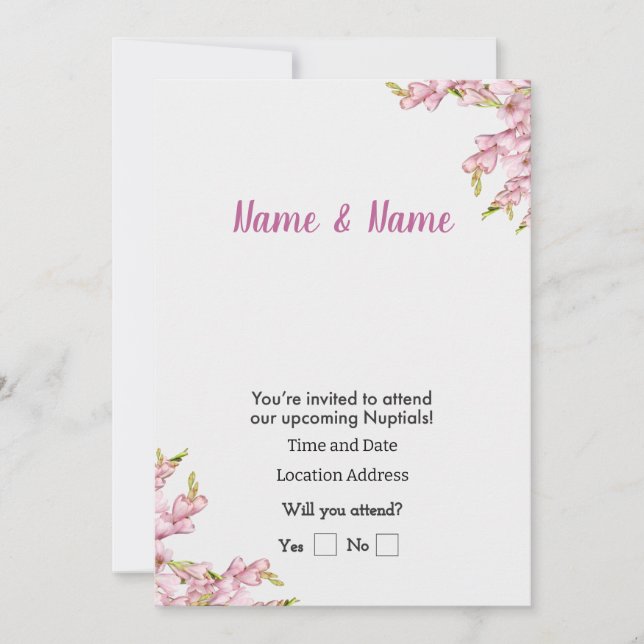 Pink Floral Customisable  Invitation (Front)