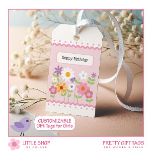 Pink Floral Customizable Birthday Gift Tags