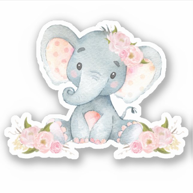 Pink Floral Cute Baby Elephant Cut Out Vinyl  Stic (Front)
