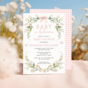 Pink Floral Cute Bow Baby in Bloom Girl Shower Invitation
