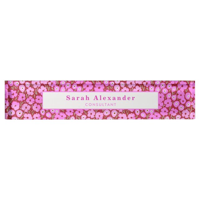 Pink Floral Cute Desk Accessories New Job Gift Nameplate (Front)