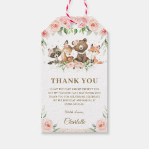 Pink Floral Cute Woodland Animals Birthday Party  Gift Tags