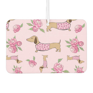 Pink Floral Dachshund Wiener Dog Themed Car Air Freshener