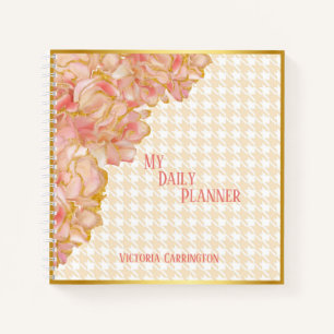 Pink Floral Daily Planner Houndstooth Name Modern Notebook