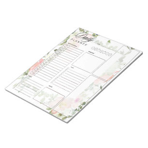 Pink floral daily planner sheets notepad