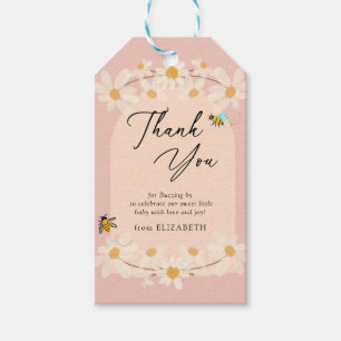 Pink Floral Daisy Bees Baby Shower Gift Tags