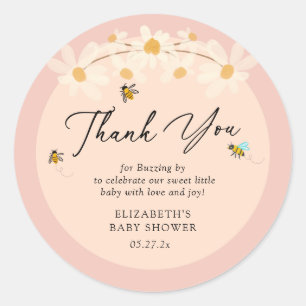 Pink Floral Daisy Bees Baby Shower Thank you Classic Round Sticker