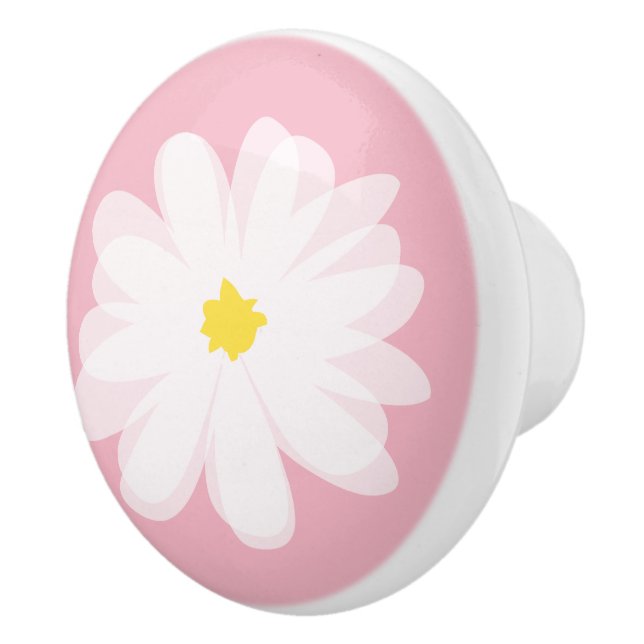 Pink floral daisy flower door and drawer pull knob (Right)