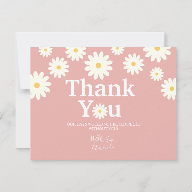 Pink Floral Daisy Thank you card (Front)