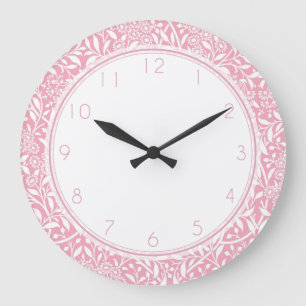 Pink Floral Damask Pattern Large Clock