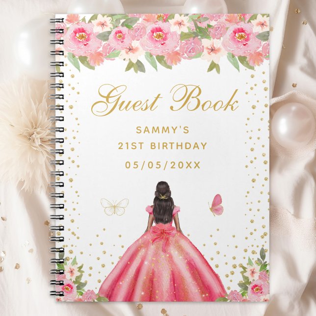 Pink Floral Dark Skin Princess Guest Book (Creator Uploaded)