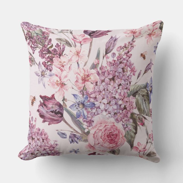 Pink Floral Decorative Pillow (Front)