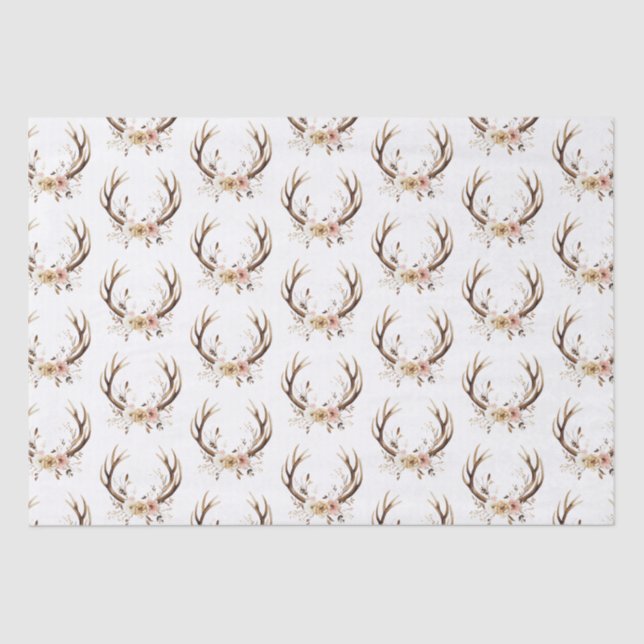 Pink Floral Deer Antlers Tissue Paper (Front)