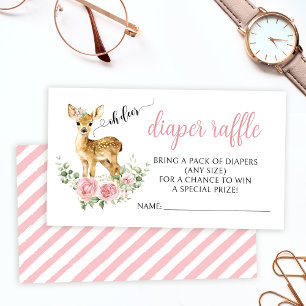 Pink floral deer baby girl shower diaper raffle enclosure card