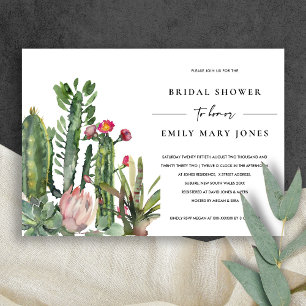 PINK FLORAL DESERT CACTI FOLIAGE BRIDAL SHOWER INVITATION