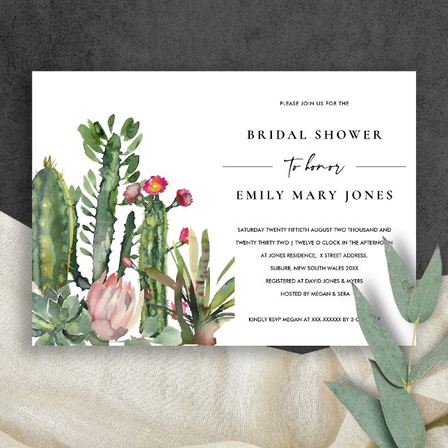 PINK FLORAL DESERT CACTI FOLIAGE BRIDAL SHOWER INVITATION (Creator Uploaded)