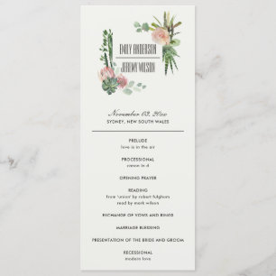 PINK FLORAL DESERT CACTI  WEDDING CEREMONY PROGRAM MENU