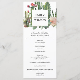 PINK FLORAL DESERT CACTI WEDDING CEREMONY PROGRAM MENU