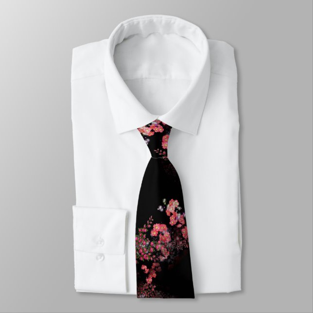 Pink Floral Design On Black Tie (Tied)