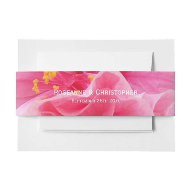 Pink Floral Design Wedding Invitation Belly Band (Front Example)