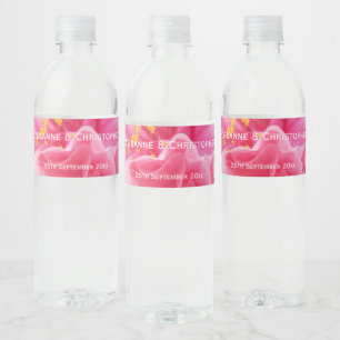 Pink Floral Design Wedding Water Bottle Label