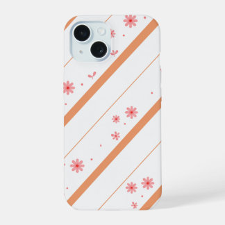 Pink floral Diagonal stripe phone case. iPhone 15 Case