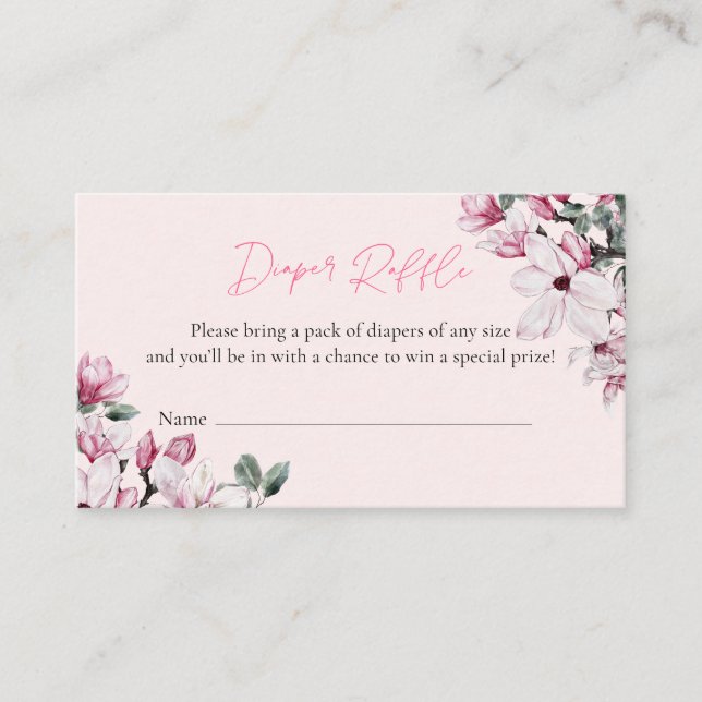 Pink Floral Diaper Raffle Baby Shower Enclosure Card (Front)