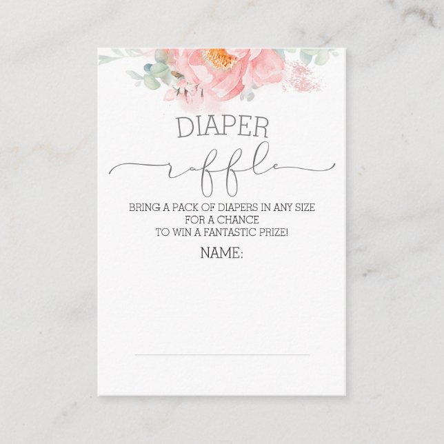 Pink Floral Diaper Raffle Ticket Enclosure Card (Front)