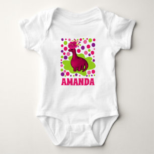 Pink Floral Dinosaur Personalised Baby Bodysuit
