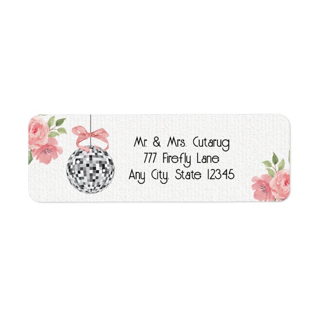 Pink Floral Disco Ball Return Address Label (Front)