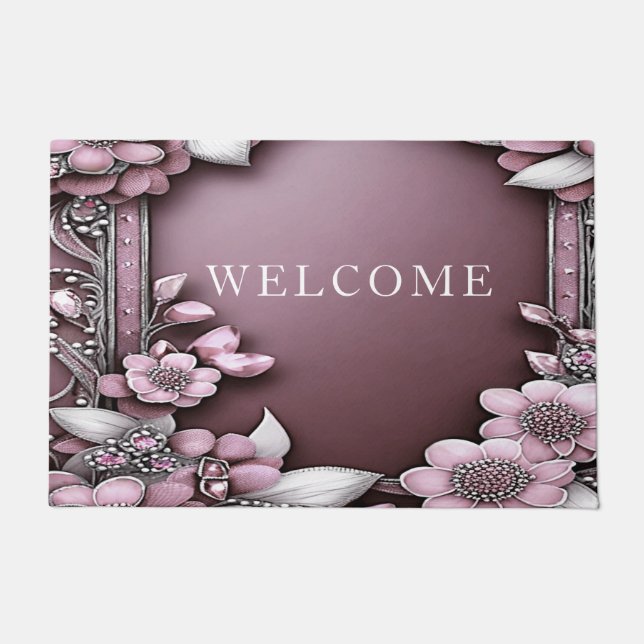 Pink Floral Doormat (Front)