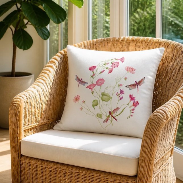 Pink Floral Dragonfly Throw Pillow (Creator Uploaded)